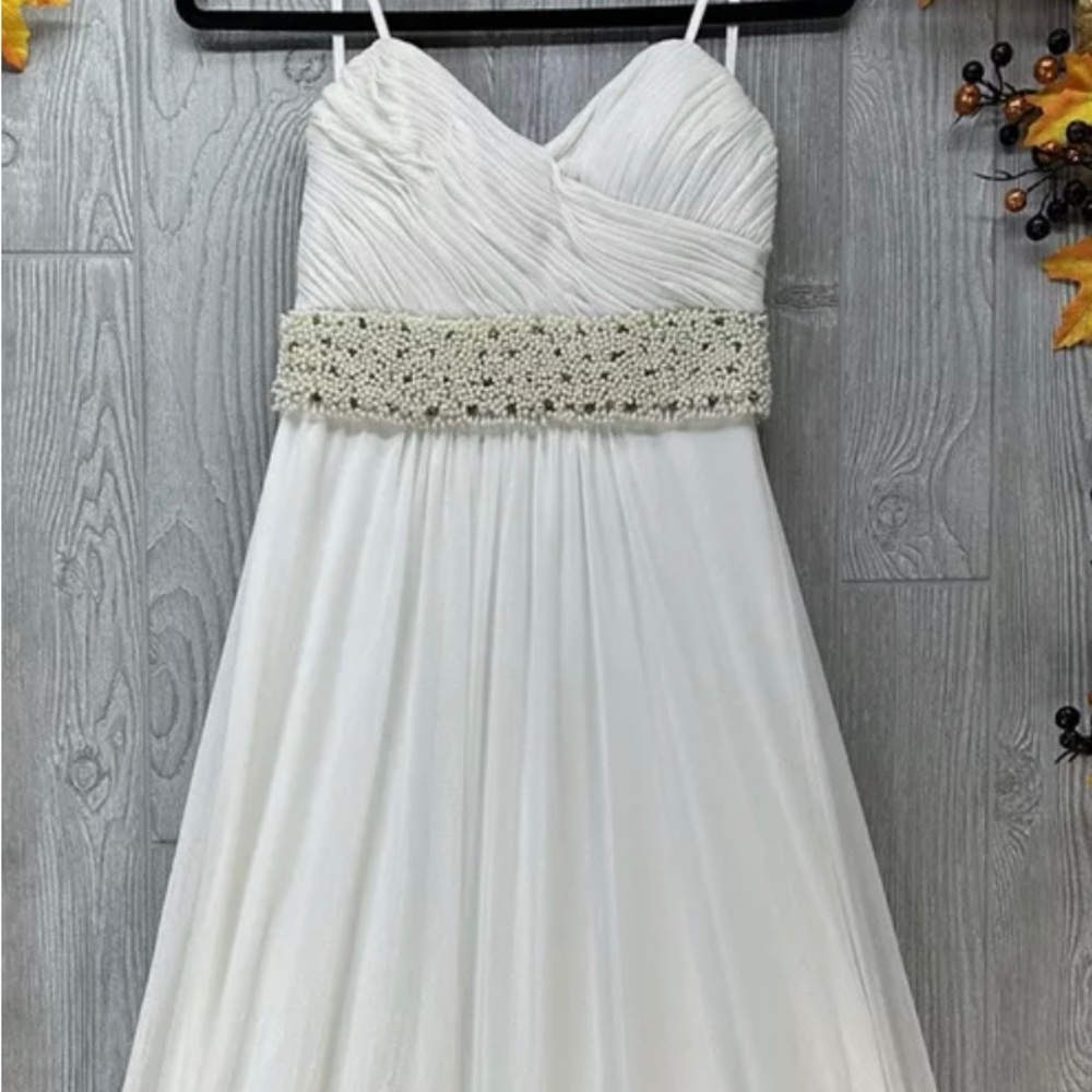 Cache Long Dress FORMAL GOWN strapless Gold White Prom Wedding Beaded Maxi.